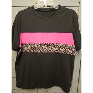 Ladies pullover black & hot pink animal print top size XL